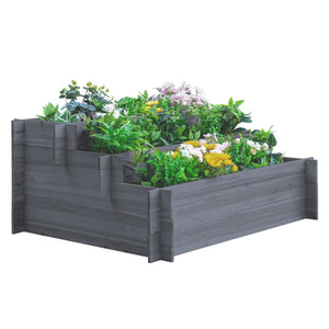 3-Tier Wood Raised Garden Bed, 47.2" x 39.4" x 21.3" Elevated Planting Box, Outdoor Vegetable Flower Container, Herb Garden Indoor Kit, Natural