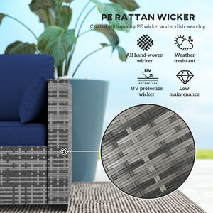 3-Seater Patio Sofa with Cushions, Rattan Conversation Set with Steel Frame & Washable Cushion Covers, Dark Blue