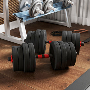 Soozier 44lbs 2-in-1 Adjustable Dumbbells Weight Set, Dumbbell Hand Weights Barbell for Body Fitness, Lifting Training for Home, Office, Gym, Black and Red