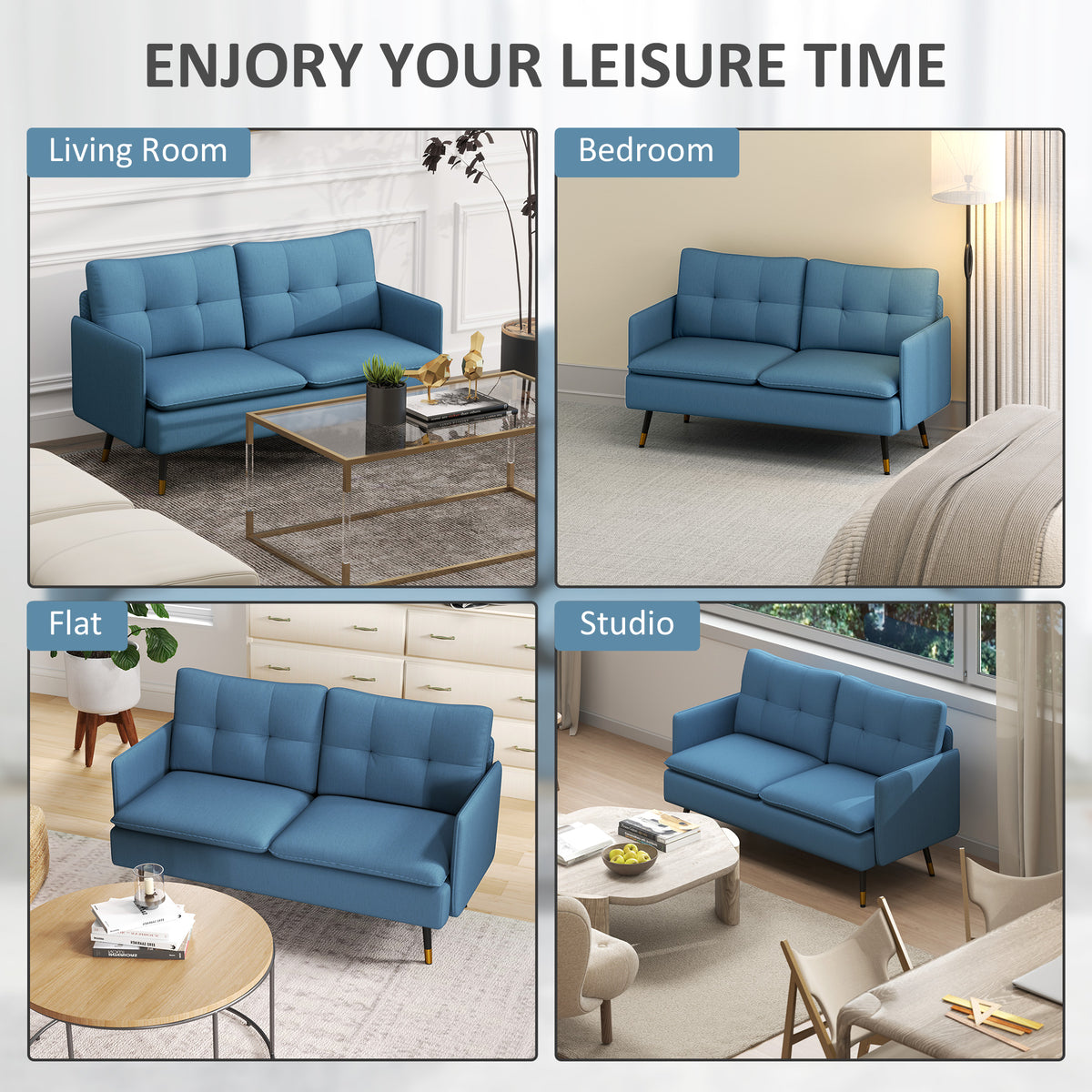 55" Loveseat Sofa, Linen Love Seat w/ S spring, Steel Legs and Button Tufting, Small Couch for Living Room – view 20