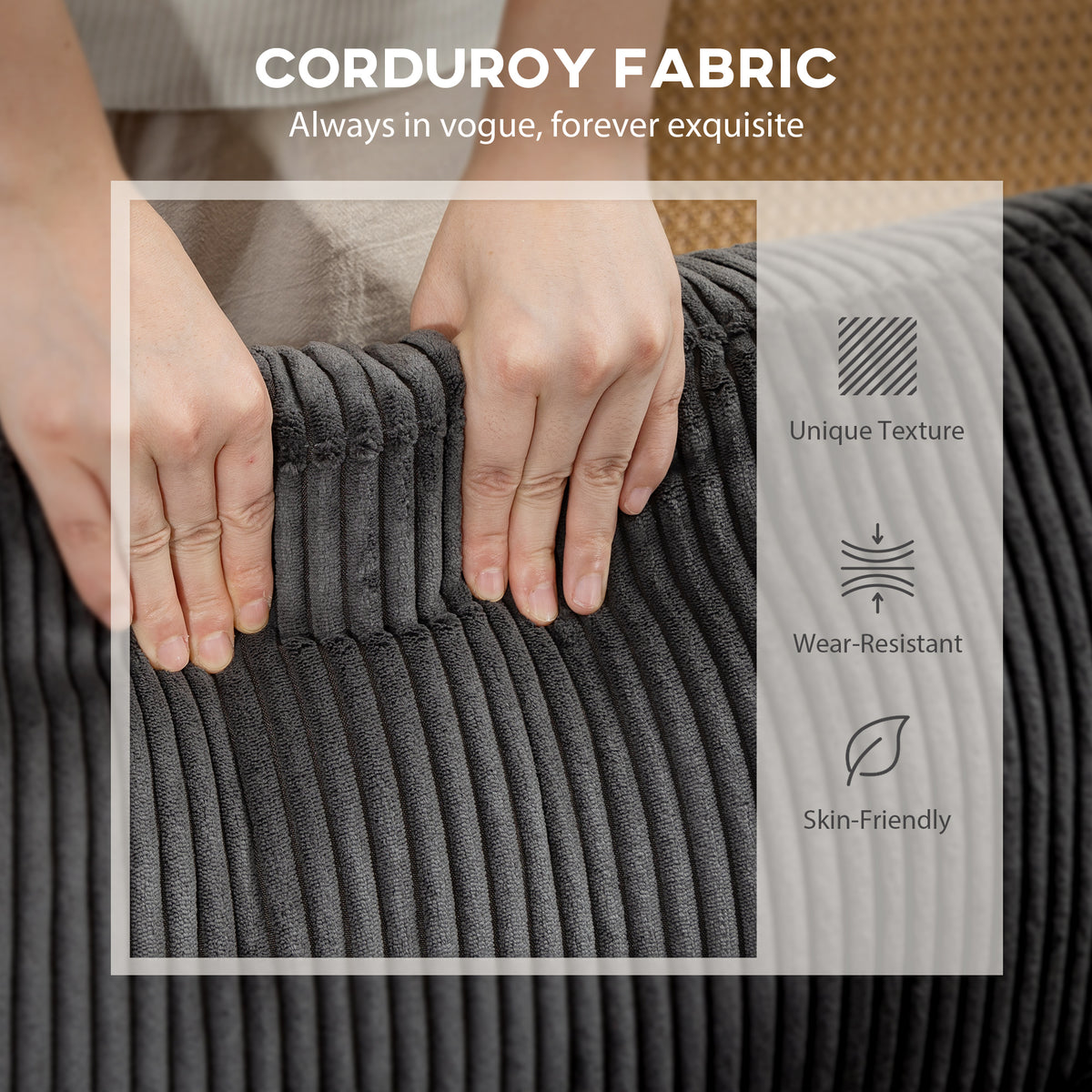 Modular Sectional Sofa, Oversized U-Shaped Couch with Spring Cushion, Corduroy Sofa for Living Room, Charcoal Grey