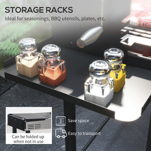 BBQ Rotisserie Grill Charcoal, Split Roaster for Chicken Turkey, 3-Level Grill Grate, Storage Shelves, Stainless Steel