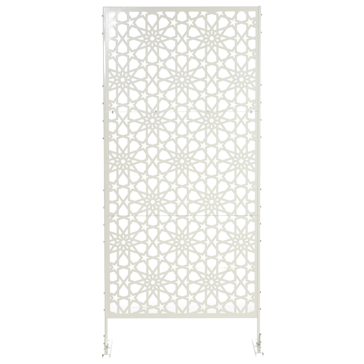 Metal Outdoor Privacy Screen, Decorative Outdoor Divider with Stand and Expansion Screws, 36.2" x 17.7" x 78", White
