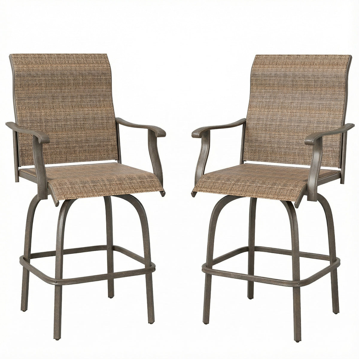 Outdoor Bar Stools Set of 2, Swivel Bar Height Chairs with High Back, Curved Armrests and Steel Frame, Black – view 22