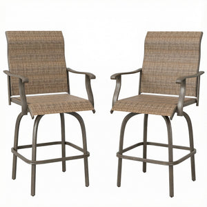 Outdoor Bar Stools Set of 2, Swivel Bar Height Chairs with High Back, Curved Armrests and Steel Frame, Black – view 22