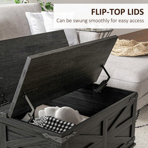 Farmhouse Coffee Table, Square Center Table with Flip-top Lids, Hidden Storage Compartment, Black – view 4