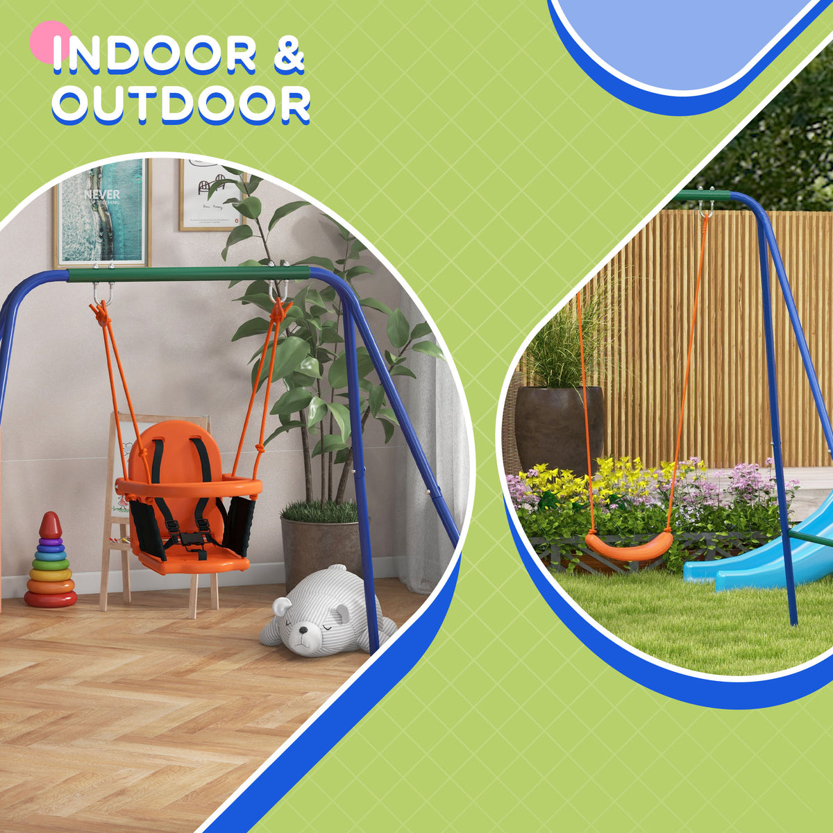 Kid Swing Set with Safety Harness for Baby, Kids 6 Months+, Heavy Duty Swing Set for Indoor/Outdoor, Backyard, Orange