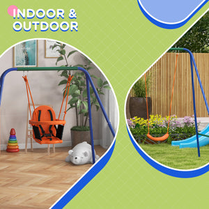 Kid Swing Set with Safety Harness for Baby, Kids 6 Months+, Heavy Duty Swing Set for Indoor/Outdoor, Backyard, Orange