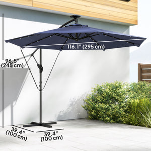 9.7ft Solar LED Cantilever Patio Umbrella with 32 LED Lights, Cross Base, Crank Handle, for Poolside, Deck – view 2