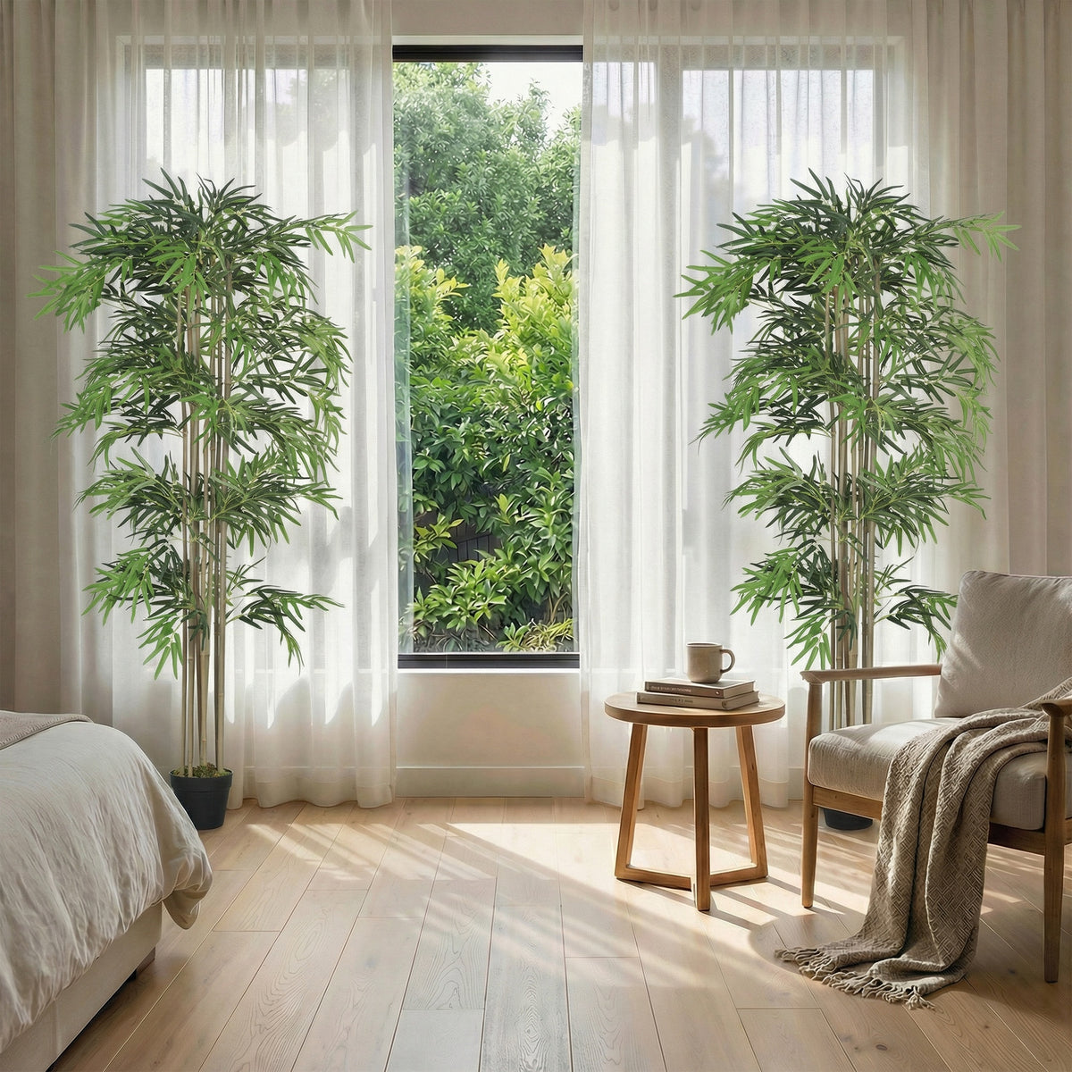 6FT Artificial Bamboo Tree Set of 2, Fake Plant with 1530 Leaves, Greenery Plant in Nursery Pot for Indoor, Green