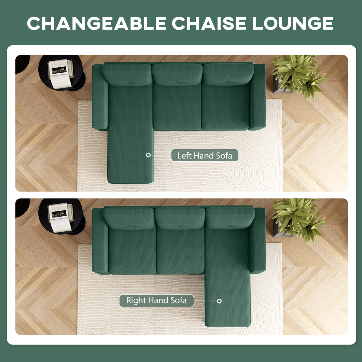 Sectional Sofa with Changeable Chaise Lounge, 3 Seat L-Shaped Small Space Sofa – view 17