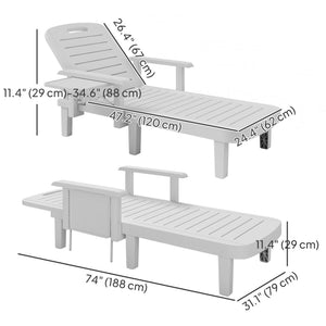 Set of 2 Tanning Chair, 5 Positions Adjustable Outdoor Lounge Chairs with Foldable Side Table, White