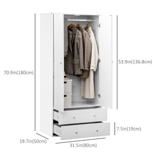Modern Wardrobe Closet Armoire with 2 Drawers and Hanging Rod, Clothes Storage Organizer for Bedroom, Grey – view 9