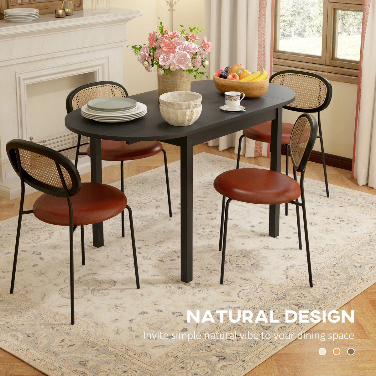 Solid Wood Kitchen Table, Drop Leaf Tables for Small Spaces, Folding Dining Table, Black – view 3