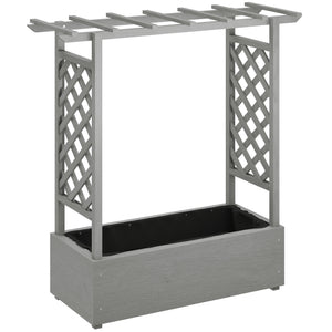 Wooden Raised Garden Bed with Trellis, Outdoor Planter Box with Hanging Roof, Drainage Holes and Bed Liner