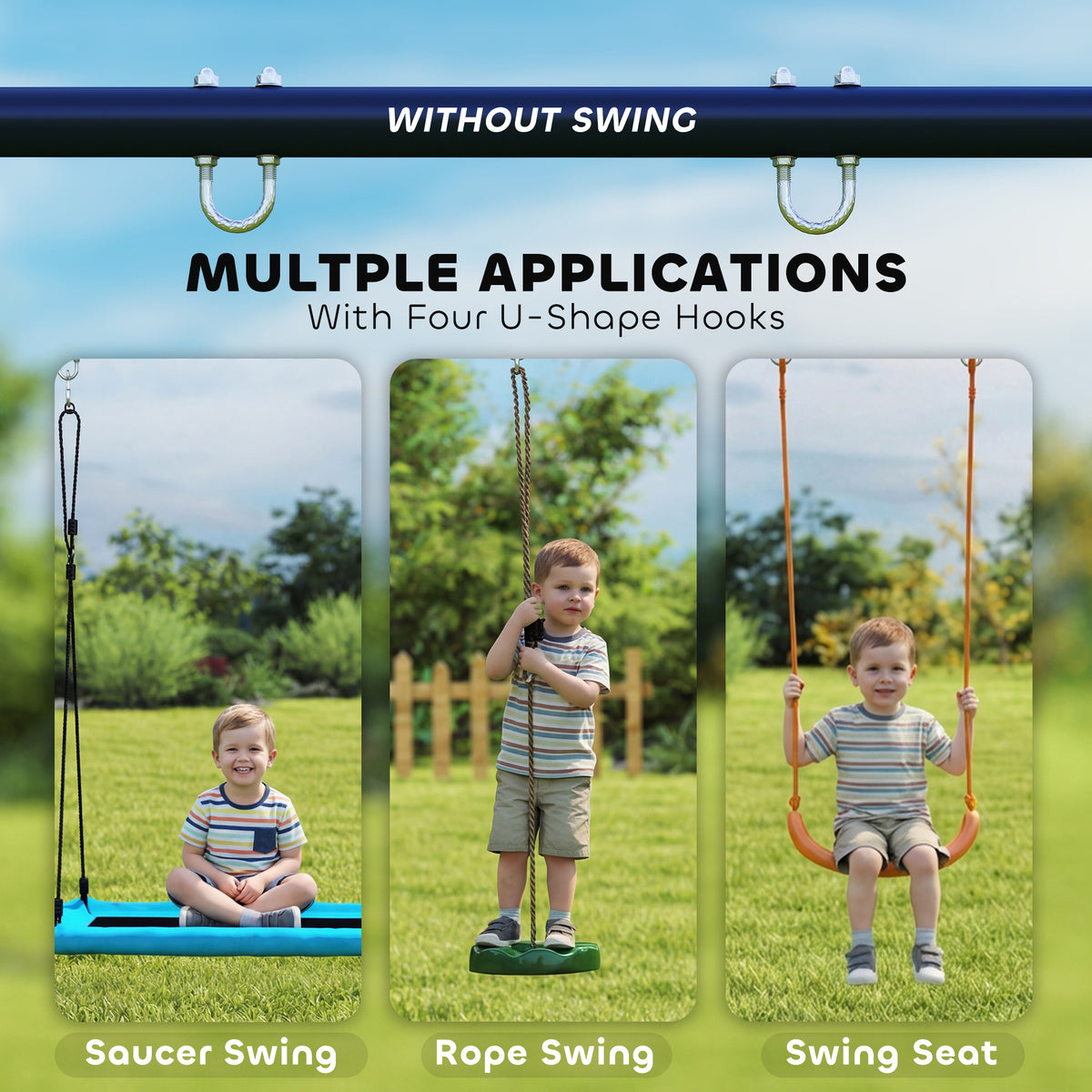 Qaba Kids Swing Set, Heavy Duty Metal 2 Seat Swing Stand Set with Ground Stakes, Supports 150 kg, Indoor Outdoor, Blue