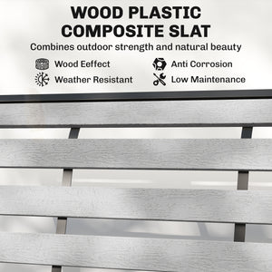 2 Person Outdoor Glider Bench, Patio Glider Loveseat with Faux Wood Slatted Seat and Back, Steel Frame, Grey