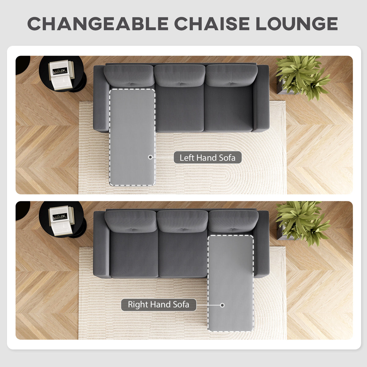 Sectional Sofa with Changeable Chaise Lounge, 3 Seat L-Shaped Small Space Sofa – view 3