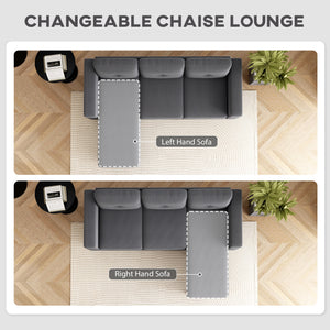 Sectional Sofa with Changeable Chaise Lounge, 3 Seat L-Shaped Small Space Sofa – view 3