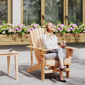Classic Adirondack Chair Muskoka Chair, Garden Deck Chair with Cup Holder for Patio, Indoor, Backyard, White – view 14