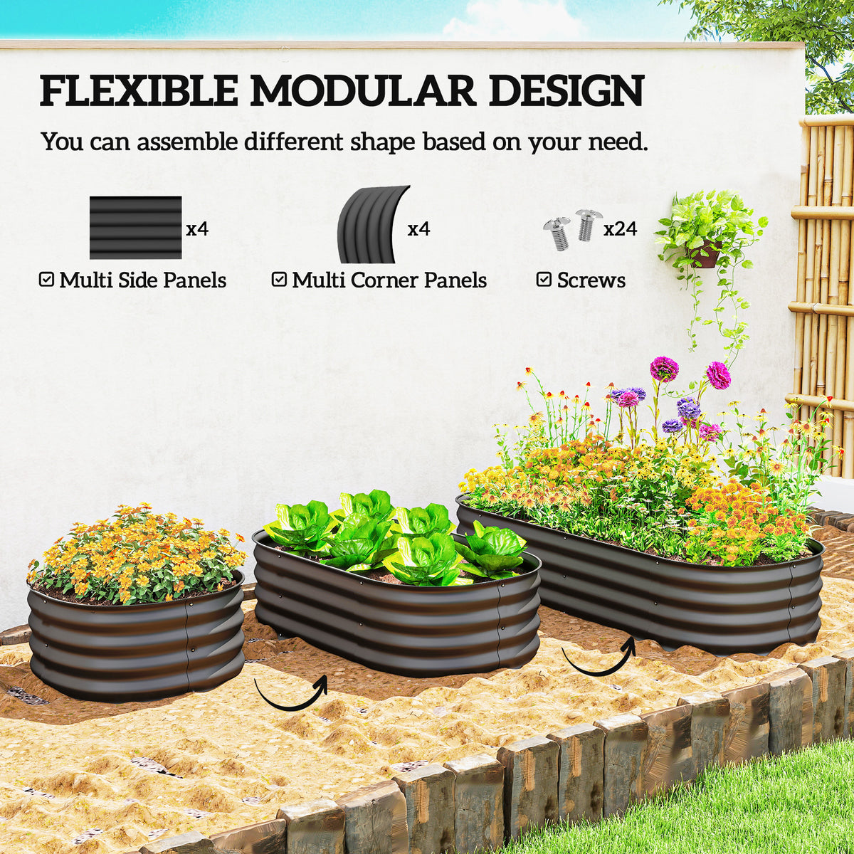 4.9 x 2 x 1ft Galvanized Raised Garden Bed Kit, Metal Planter Box with Safety Edging, Black – view 10