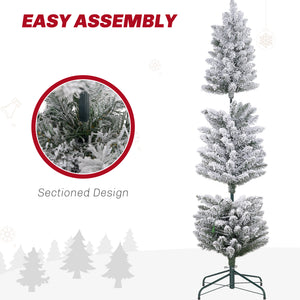5ft Artificial Prelit Christmas Tree with Warm White LED Light, Snow Flocked Branches, Metal Base, Pencil Xmas Tree
