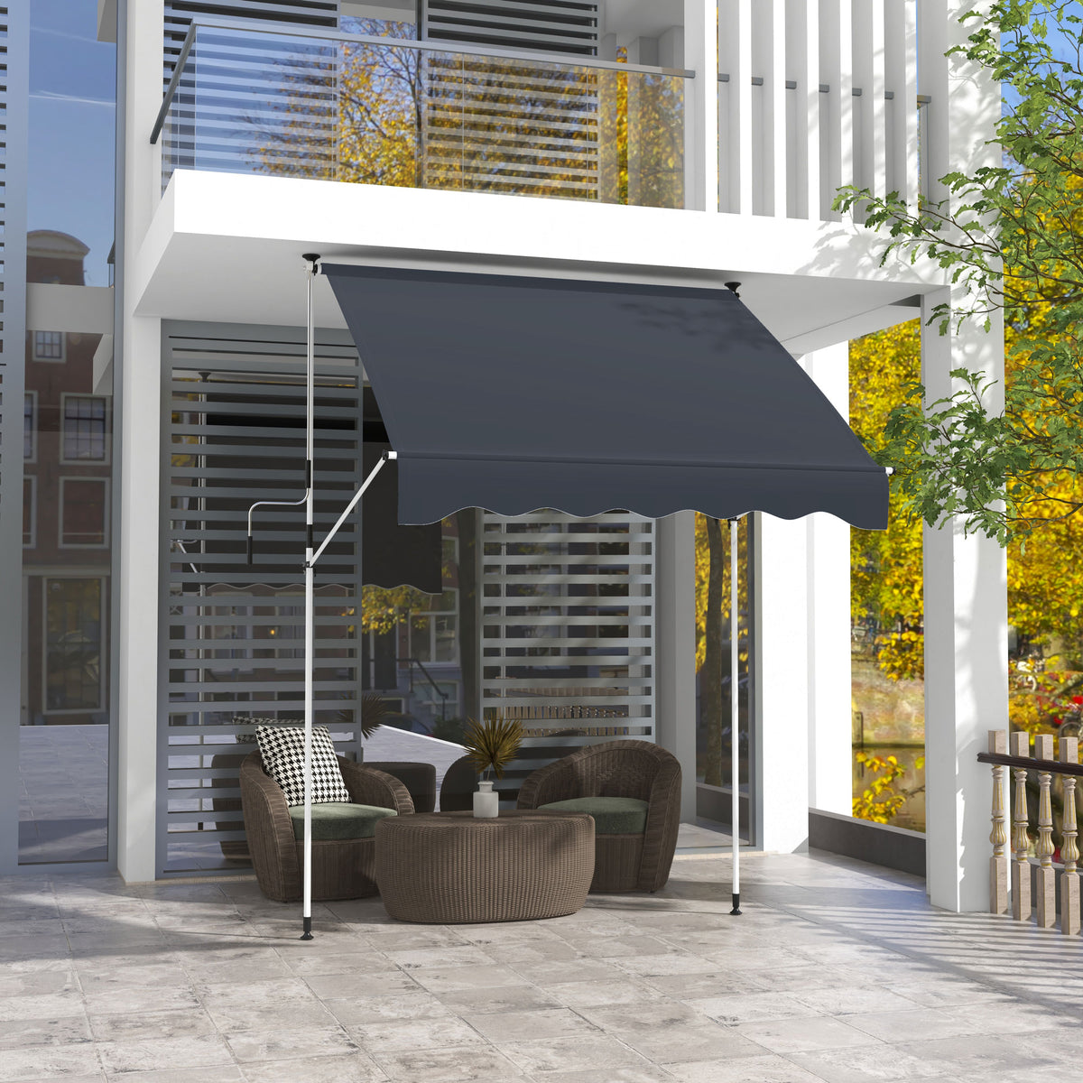 6.6'x5' Manual Retractable Patio Awning Sun Shelter Window Door Deck Canopy, Water Resistant UV Protector – view 7