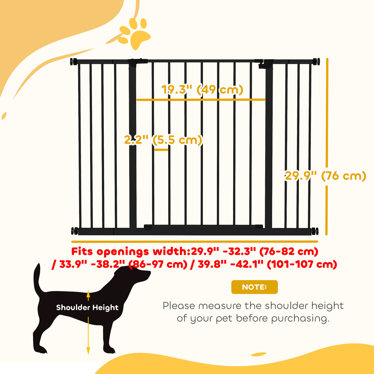 Pressure Fit Dog Gate Pet Barrier for stairs doorway, 29.9''- 42.1'' Width White – view 9