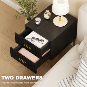2 Pieces Nightstands with Storage, Modern Bedside Tables with 2 Fluted Drawers and Gold Legs for Bedroom – view 4