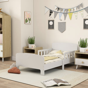 Qaba Toddler Bed Frame with Safety Side Rails for Girls and Boys, Bedroom Furniture