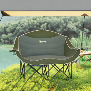 Portable Camp Chair, Double Camping Chair with Cup Holders and Carry Bag, Support 551 lbs, Dark Green – view 6