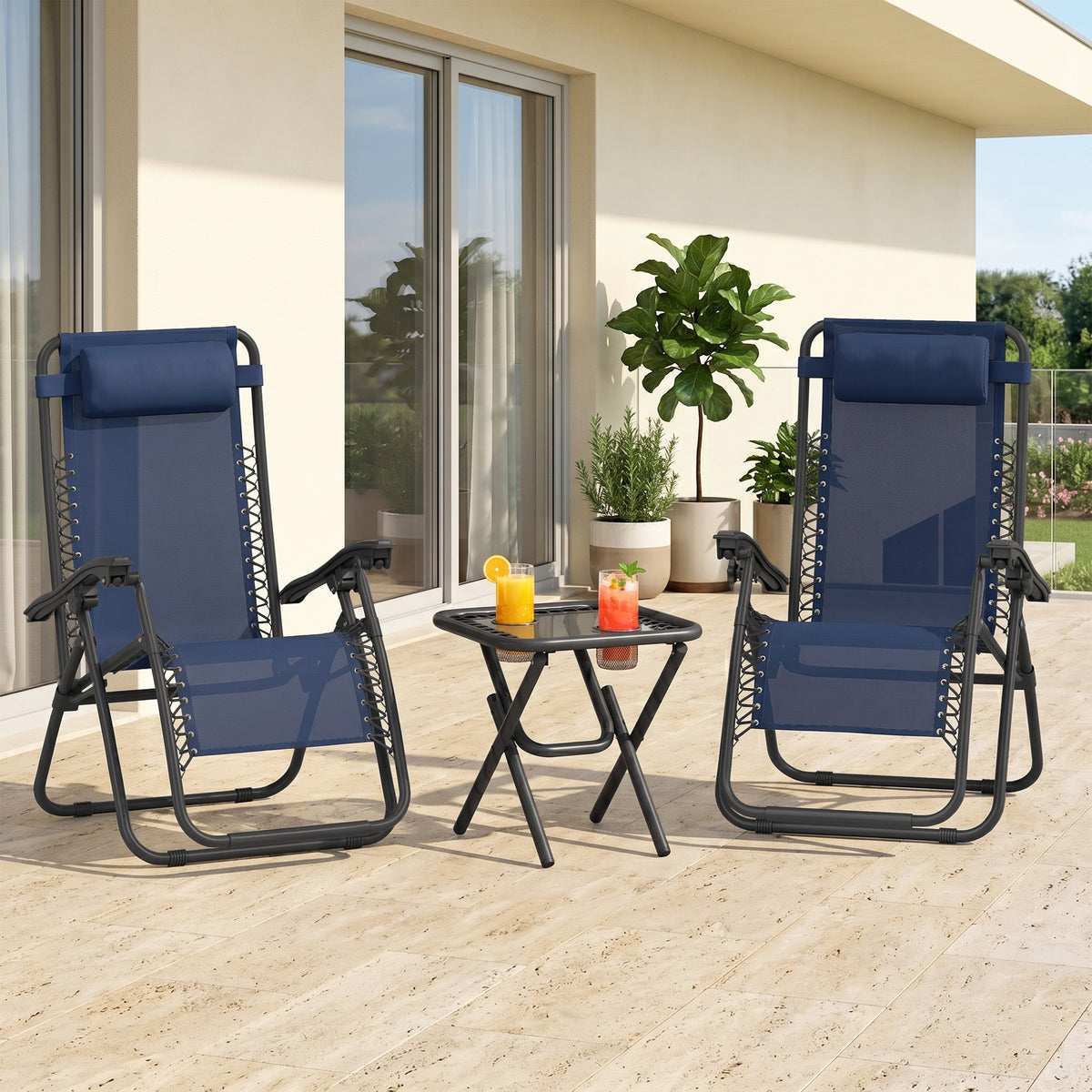 Zero Gravity Chair Set of 2 Patio Chair with Side Table Cupholders and Pillows for Pool, Backyard, Lawn – view 14