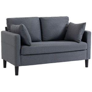 55" Loveseat Sofa, Modern Linen Upholstered Couch with Spring Cushion, 2 Pillows, Dark Grey