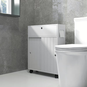 Bathroom Storage Cabinet, Bathroom Cabinet with 4 Rolling Wheels and Paper Holes, 20.5" x 6.75" x 26.5", White