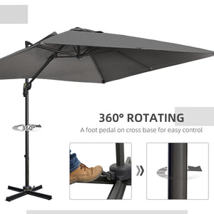9ft Cantilever Patio Umbrella, Square Overhanging Umbrella with Cross Base, Crank Handle, Tilt – view 4