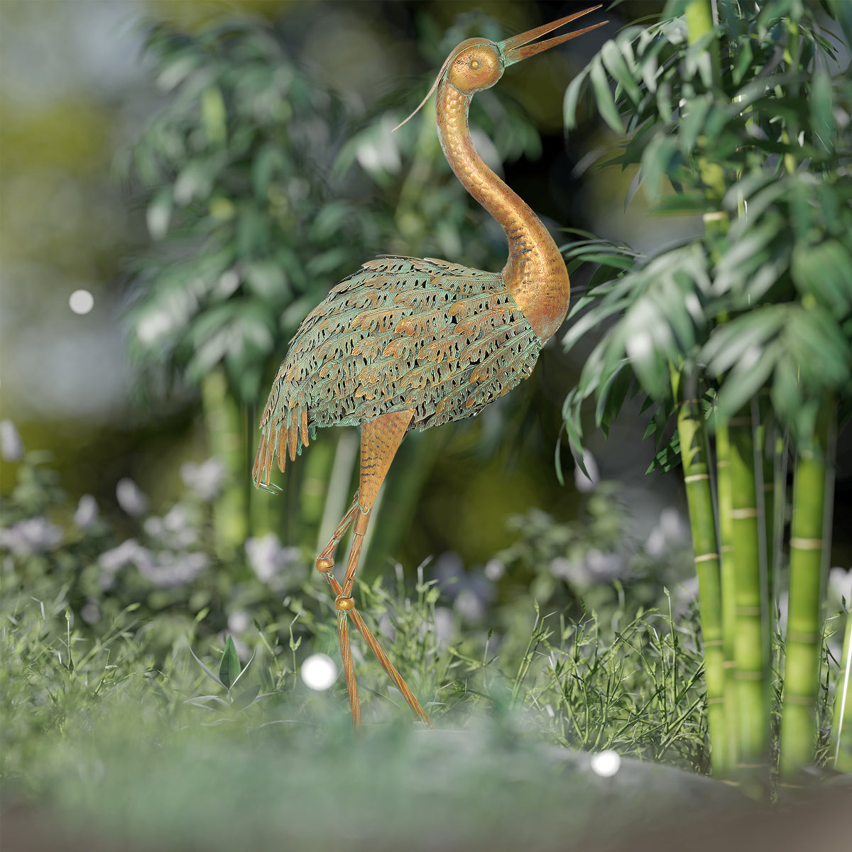 Heron Garden Statue, Standing Lawn Ornament for Lawn Patio Backyard Decoration, 15.3"W x 6.7"D x 35.4"H Mixed Colour