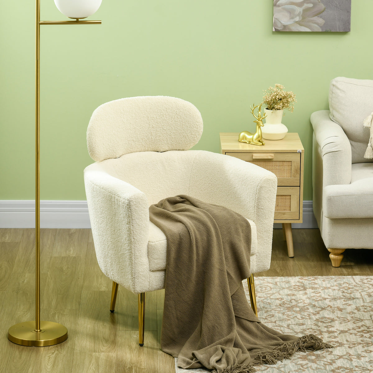 Barrel Accent Chair with Detachable Headrest, Modern Armchair for Living Room, Home Office, Cream White