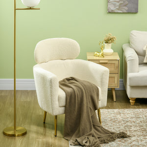 Barrel Accent Chair with Detachable Headrest, Modern Armchair for Living Room, Home Office, Cream White