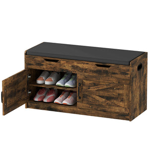Shoe Storage Bench, Entryway Bench with 2-Tier Cabinet, Flip-Top Storage, Padded Cushion for Hallway