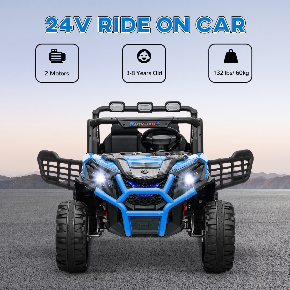 Qaba 2 Seater 24V Electric Car for Kids w/ Remote Control, 3 Speed, LED Lights, Music, Horn, Spring Suspension