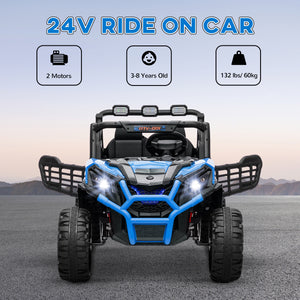Qaba 2 Seater 24V Electric Car for Kids w/ Remote Control, 3 Speed, LED Lights, Music, Horn, Spring Suspension