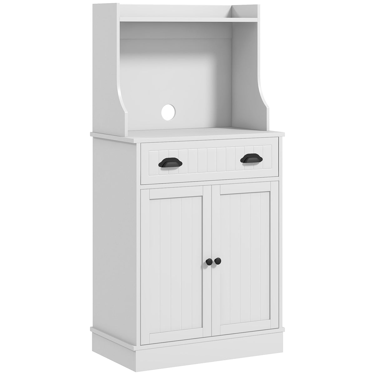 Microwave Cabinet, Kitchen Storage Cabinet with Drawer and Adjustable Shelf, White