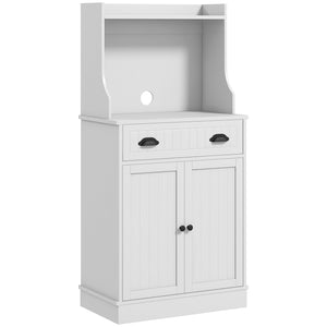 Microwave Cabinet, Kitchen Storage Cabinet with Drawer and Adjustable Shelf, White