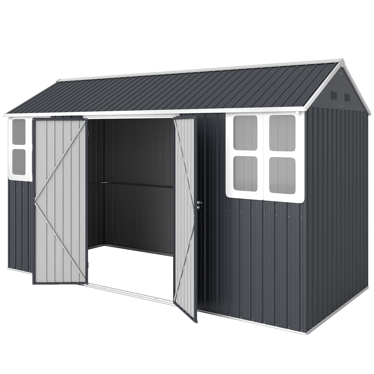 8.5' x 5.5' Metal Garden Storage Shed, Outdoor Tool Storage House with Lockable Door, Vents, Sloped Roof – view 15