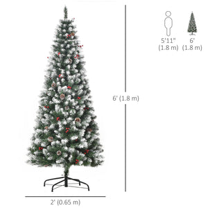 5ft Decorated Christmas Tree with Red Berries and Pine Cones, Flocked Christmas Tree with Pencil Shape – view 9