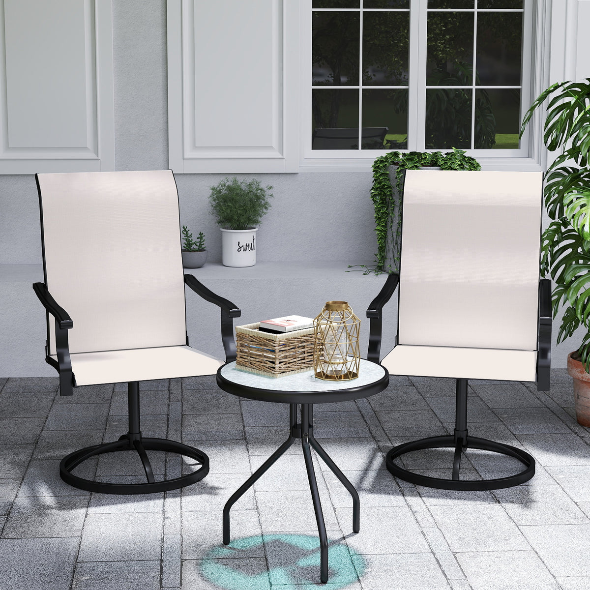 Outdoor Swivel Dining Chairs Set of 2, High Back Swivel Chairs with All Weather Mesh for Deck, Backyard – view 7