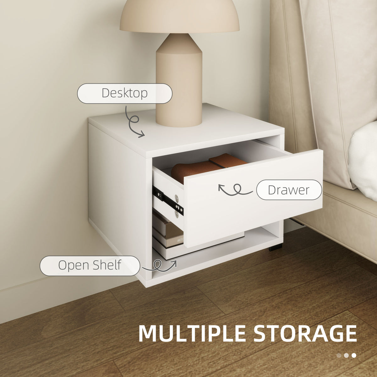 Floating Nightstand Set of 2, Wall Mounted Bedside Table with Drawer for Bedroom Black – view 27