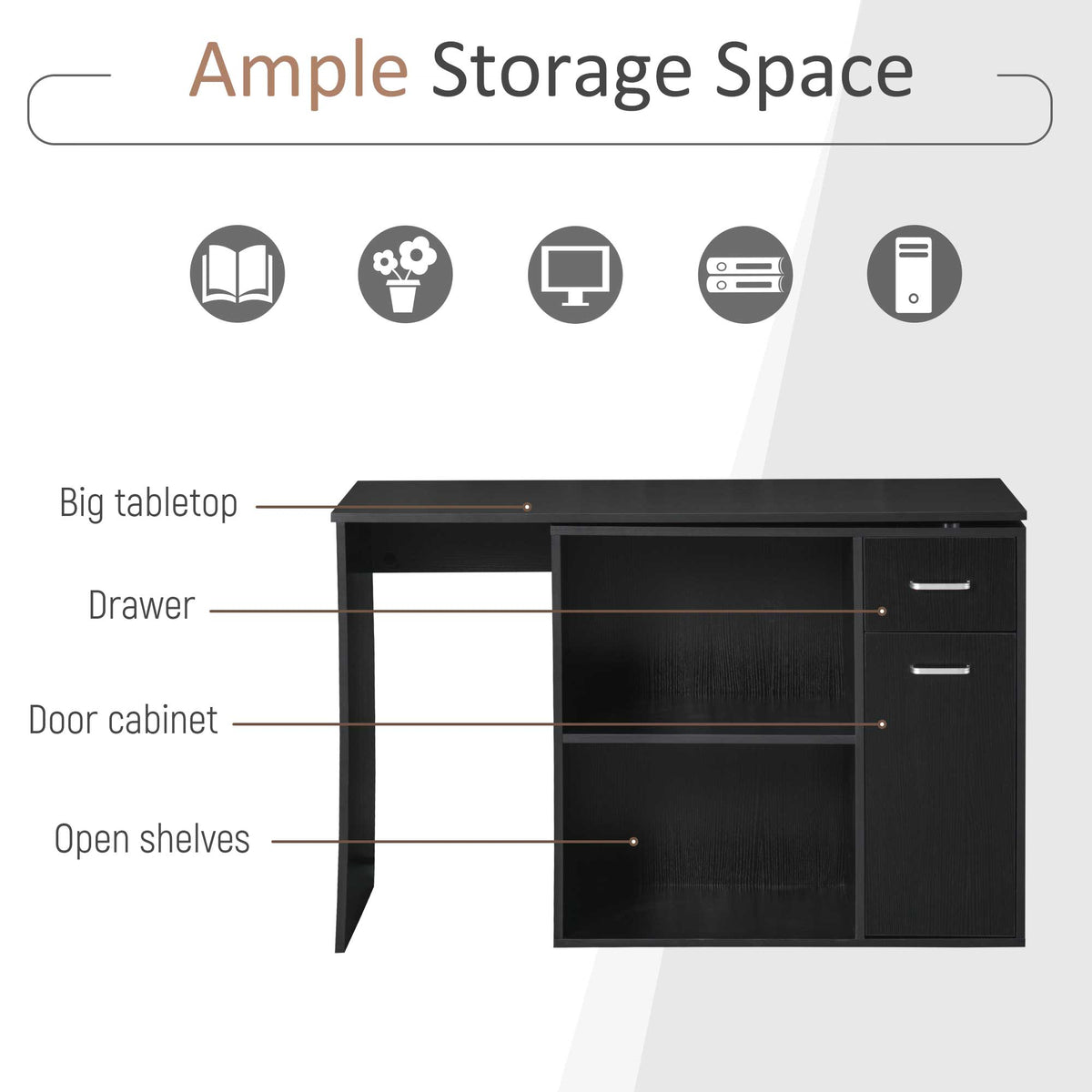 180° Rotating Home Office Corner Desk Storage Shelf Cabinet Black – view 5