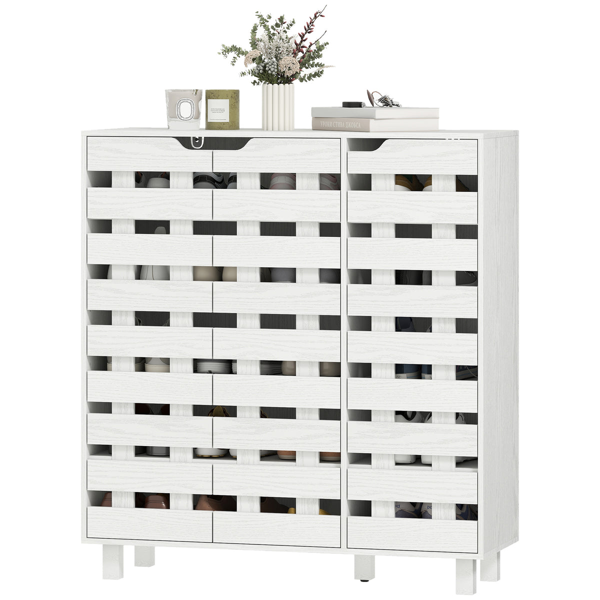 Shoe Cabinet, 21 Pair Shoe Storage Cabinet Organizer with 5-tier Double Door Cupboard and 5-tier Open – view 7