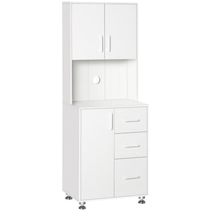 Modern Kitchen Cupboard with Storage Cabinet Hutch, 2 Cabinets, 3 Drawers and Open Countertop, White